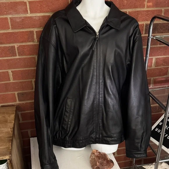 Croft & Barrow Men's XXLT Black Leather Bomber Jacket - Picture 2 of 9